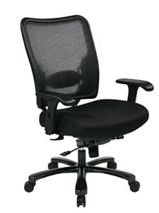 Space Seating Big and Tall AirGrid Back and Padded Mesh Seat, Adjustable Arms, Gunmetal Finish Base Ergonomic Managers Chair, Black,75-37A773