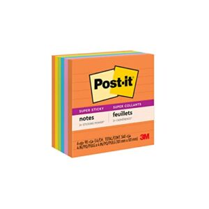 Post-it Super Sticky Notes, 4 in x 4 in, 6 Pads, 2x the Sticking Power, Energy Boost Collection, Bright Colors, Recyclable (675-6SSUC)