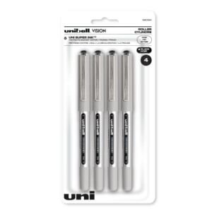 uni-ball Vision Rollerball Pens Fine Point, 0.7mm, Black, 4 Pack