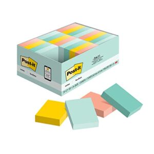 Post-it Notes, 1.5×2 in, 24 Pads, America’s #1 Favorite Sticky Notes, Beachside Café Collection, Pastel Colors, Clean Removal, Recyclable (654-14AU)
