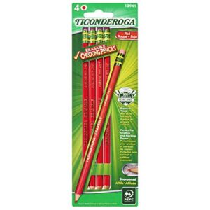 TICONDEROGA Erasable Checking Pencils, Pre-Sharpened with Eraser, Red, Pack of 4 (13941)