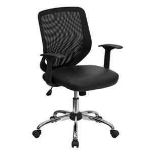 Flash Furniture Mid-Back Black Mesh Tapered Back Swivel Task Office Chair with LeatherSoft Seat, Chrome Base and T-Arms