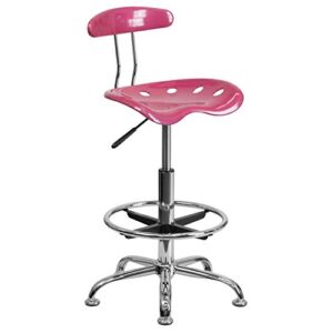 Flash Furniture Vibrant Pink and Chrome Drafting Stool with Tractor Seat