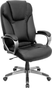Flash Furniture High Back Black LeatherSoft Executive Swivel Office Chair with Titanium Nylon Base and Arms
