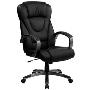 Flash Furniture High Back Black LeatherSoft Executive Swivel Office Chair with Titanium Nylon Base and Loop Arms