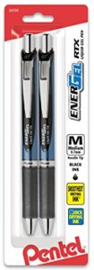 Pentel EnerGel Deluxe RTX Retractable Liquid Gel Pen, 0.7mm, Needle Tip, Black Ink, 2 pack (BLN77BP2A)