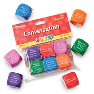 Learning Resources Conversation Cubes – 6 Pieces, Ages 6+ Foam Cubes for Social Emotional Learning, School Counselor Supplies, Speech Therapy Toys, Ice Breaker Cubes
