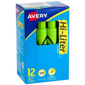 Avery Hi-Liter Desk-Style Highlighters, Smear Safe Ink, Chisel Tip, 12 Fluorescent Green Highlighters (24020)