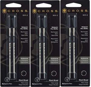 CROSS Ballpoint Pen Refills, Bold Point, Black Ink, 2 Per Pack, 3 Packs Total, #8101-2