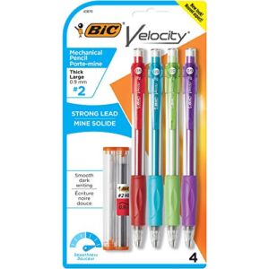 BIC Velocity Original Mechanical Pencil (0.9 mm), Black, For Smooth Dark Writing, Durable Eraser, 4-Count