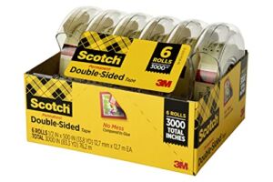 Scotch Double Sided Tape, 1/2 x 500 in, 6 Dispensered Rolls (6137H-2PC-MP)