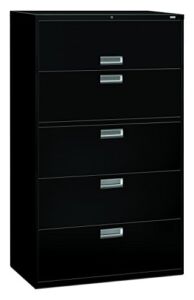 HON 5-Drawer Filing Cabinet – 600 Series Lateral or Legal Filing Cabinet, 42w by 19-1/4d, 5-Drawer, Black (H695)