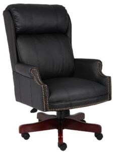Boss Office Products Traditional High Back CaressoftPlus Chair with Mahogany Base in Black
