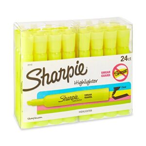 Sharpie Tank Style Highlighters, Chisel Tip, Fluorescent Yellow, 24 Count