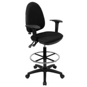 Flash Furniture Mid-Back Black Fabric Multifunction Ergonomic Drafting Chair with Adjustable Lumbar Support and Adjustable Arms