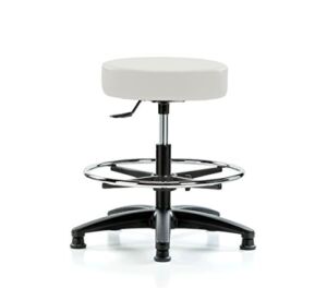Perch Rolling Single Lever Height Adjustable Swivel Stool with Foot Ring, Stationary Caps, Workbench Height, Adobe White Vinyl