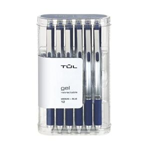 TUL Gel Pens, Retractable, Medium Point, 0.7 mm, Gray Barrel, Blue Ink, Pack Of 12