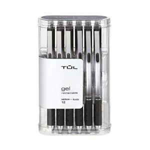 TUL Gel Pens, Retractable, Medium Point, 0.7 mm, Gray Barrel, Black Ink, Pack Of 12