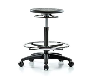 Perch Polyurethane Industrial Stool Heavy Duty with Footring and Wheels for Carpet or Linoleum, Counter Height