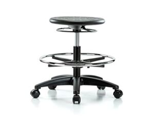 Perch Polyurethane Industrial Stool Heavy Duty with Footring and Wheels for Hardwood or Tile Floors, Workbench Height