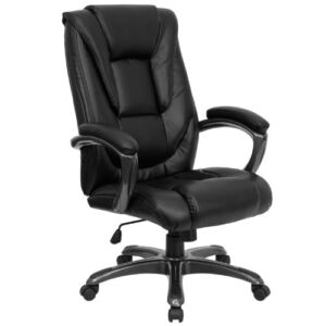 Flash Furniture High Back Black LeatherSoft Layered Upholstered Executive Swivel Ergonomic Office Chair with Smoke Metal Base and Arms