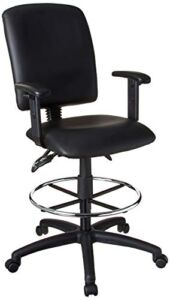 Boss Office Products Multi-Function LeatherPlus Drafting Stool with Adjustable Arms in Black