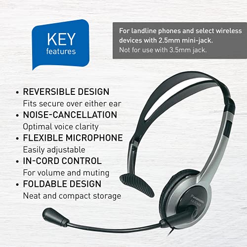 Panasonic Comfort Fit Headset for TCA Series Cordless Landline Phones, Foldable Headset with Flexible Noise-Cancelling Microphone and Volume Control, 2.5 mm Plug, Grey/Silver KX-TCA430 | The Storepaperoomates Retail Market - Fast Affordable Shopping