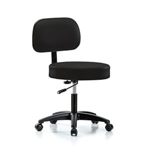 Perch Walter Rolling Height Adjustable Exam Stool with Back for Hardwood or Tile | Desk Height 300-Pound Weight Capacity | 12 Year Warranty (Black Vinyl)
