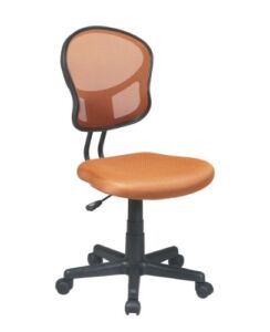 OSP Home Furnishings EM Series Mesh Back Armless Task Chair with Padded Fabric Seat and 360 Degree Swivel, Orange