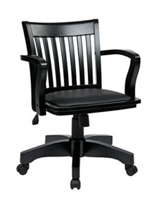 OSP Home Furnishings Deluxe Wood Banker’s Desk Chair with Padded Seat, Adjustable Height and Locking Tilt, Black Finish and Black Vinyl