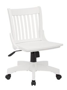 OSP Home Furnishings Deluxe Armless Wood Banker’s Desk Chair with Adjustable Height, Locking Tilt, and Heavy Duty Base, White