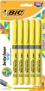 BIC Brite Liner Grip Highlighter, Chisel Tip (1.6 mm), Yellow, For Broad Highlighting & Fine Underlining, 5-Count