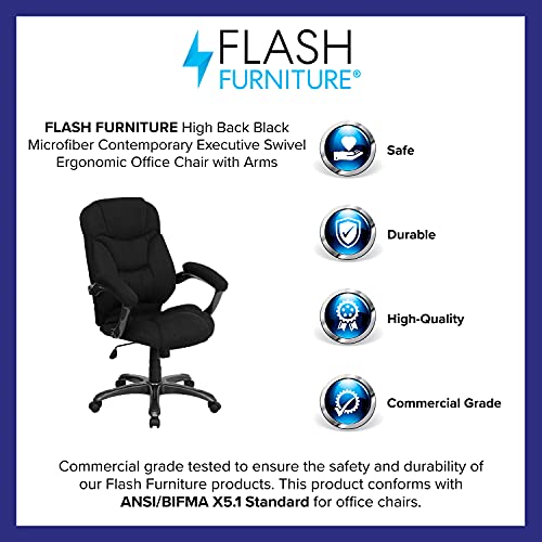 Flash Furniture High Back Black Microfiber Contemporary Executive Swivel Ergonomic Office Chair with Arms | The Storepaperoomates Retail Market - Fast Affordable Shopping