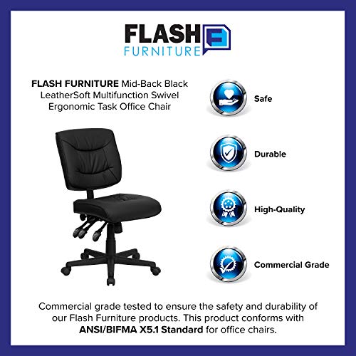 Flash Furniture Mid-Back Black LeatherSoft Multifunction Swivel Ergonomic Task Office Chair | The Storepaperoomates Retail Market - Fast Affordable Shopping