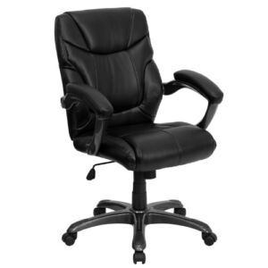 Flash Furniture Mid-Back Black LeatherSoft Overstuffed Swivel Task Ergonomic Office Chair with Arms