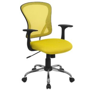 Flash Furniture Mid-Back Yellow Mesh Swivel Task Office Chair with Chrome Base and Arms