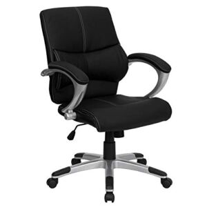 Flash Furniture Mid-Back Black LeatherSoft Contemporary Swivel Manager’s Office Chair with Arms