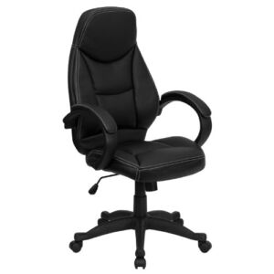 Flash Furniture High Back Black LeatherSoft Contemporary Executive Swivel Ergonomic Office Chair with Curved Back and Loop Arms