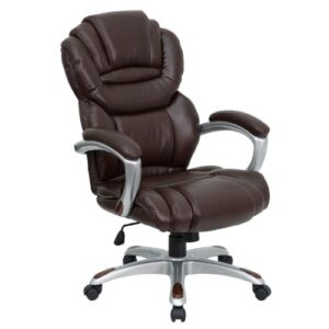 Flash Furniture High Back Brown LeatherSoft Executive Swivel Ergonomic Office Chair with Arms