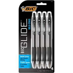 BIC Glide Bold Retractable Ball Point Pen, Bold Point (1.6mm), Black, Great For Everyday Use, 4-Count