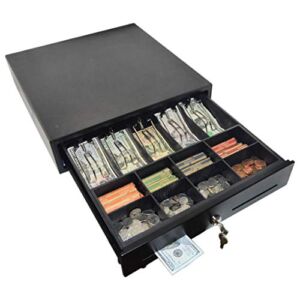 Point of Sale/Register Heavy Duty RJ-12 Key-Lock Cash Drawer with Bill Coin Trays, Keep Your Money Safe, Black 78KR410 by Science Purchase