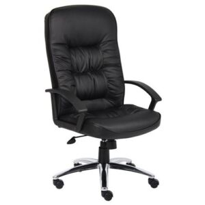 Boss Office Products High Back LeatherPlus Chair with Chrome Base in Black