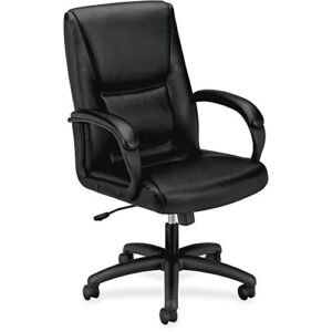 HON Executive Leather Chair – Mid-Back Office Chair for Computer Desk, Black (HVL161)