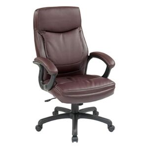Office Star High Back Thick Padded Contour Seat and Back Eco Leather Executive Chair with Locking Tilt Control with Matching Stitching, Burgundy,EC6583-EC4