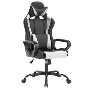 Ergonomic Office Chair PC Gaming Chair Cheap Desk Chair PU Leather Racing Chair Executive Computer Chair Swivel Rolling Lumbar Support for Women&Men, White