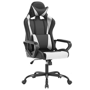 Ergonomic Office Chair PC Gaming Chair Cheap Desk Chair PU Leather Racing Chair Executive Computer Chair Swivel Rolling Lumbar Support for Women&Men, White | The Storepaperoomates Retail Market - Fast Affordable Shopping