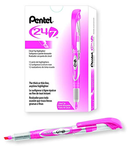 Pentel 24/7 Chisel Tip Liquid Highlighter, Pink Ink, Box of 12 (SL12-P) | The Storepaperoomates Retail Market - Fast Affordable Shopping