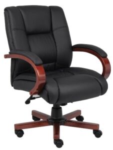 Boss Office Products Mid Back Executive Wood Chair with Cherry Finish in Black