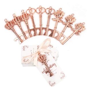 OurWarm 30pcs Wedding Favors Skeleton Key Bottle Opener with Tag, Rose Gold Key Bottle Opener with Ribbon for Guests Wedding Gifts Bridal Shower Housewarming Party Favors Rustic Decorations, 3 Styles
