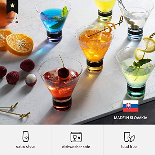 MITBAK Martini Glasses 8 OZ (Set of 6) With Stylish Colorful Bases | Elegant Stemless Bar Glasses | Great for Martini, Cocktail, Whiskey, Margarita, & More | Cocktail Glasses Made In Europe | The Storepaperoomates Retail Market - Fast Affordable Shopping